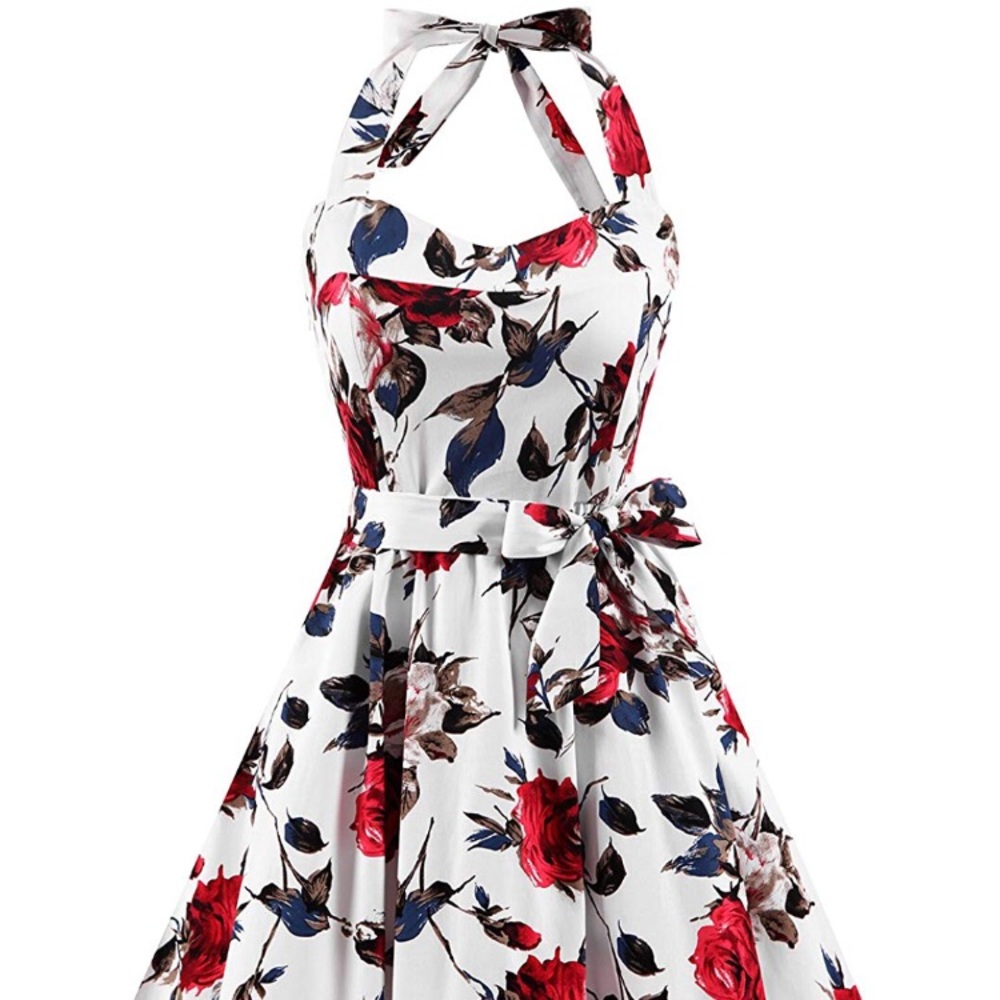 Retro Rockabilly Floral Halter Dress